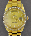 Day-Date Men's in Yellow Gold with Diamond Bezel On President with Champagne Diamond Dial