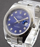 Datejust 41mm in Steel with White Gold Fluted Bezel on Oyter Bracelet with Blue Diamond Dial Ref 126334