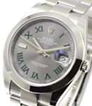 Datejust || 41mm in Steel with Smooth Bezel on Oyster Bracelet with Grey Green Roman Dial