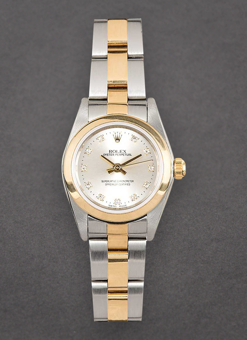 Pre-Owned Rolex Oyster Perpetual No Date Ladies in Steel with Yellow Gold Smooth Bezel