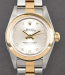 Oyster Perpetual No Date Ladies in Steel with Yellow Gold Smooth Bezel on Oyster Bracelet with Silver Diamond Dial