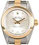 Oyster Perpetual No Date Ladies in Steel with Yellow Gold Smooth Bezel on Oyster Bracelet with Silver Diamond Dial