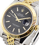 2-Tone Datejust 41mm in Steel with Yellow Gold Fluted Bezel on Jubilee Bracelet with Black Stick Dial