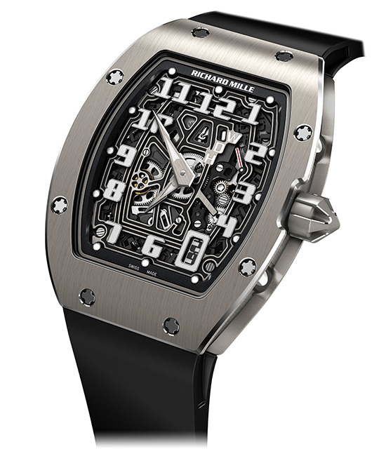 Rm 67-01 Extra Flat Automatic Titanium on Rubber Strap with Black Skeleton Dial