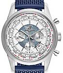 Transocean Chronograph Unitime 46mm in Steel On Blue Textured Rubber Strap with White Polar Dial