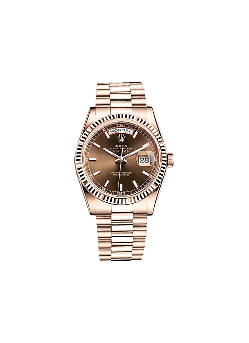 Pre-Owned Rolex President Day Date 36mm in Rose Gold with Fluted Bezel