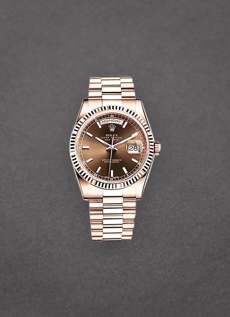 Pre-Owned Rolex President Day Date 36mm in Rose Gold with Fluted Bezel