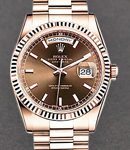 President Day Date 36mm in Rose Gold with Fluted Bezel on President Bracelet with Brown Stick Dial