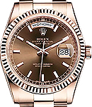 President Day Date 36mm in Rose Gold with Fluted Bezel on President Bracelet with Brown Stick Dial