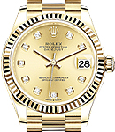 President 31mm Mid Size in Yellow Gold with Fluted Bezel on President Bracelet with Champagne Diamond Dial