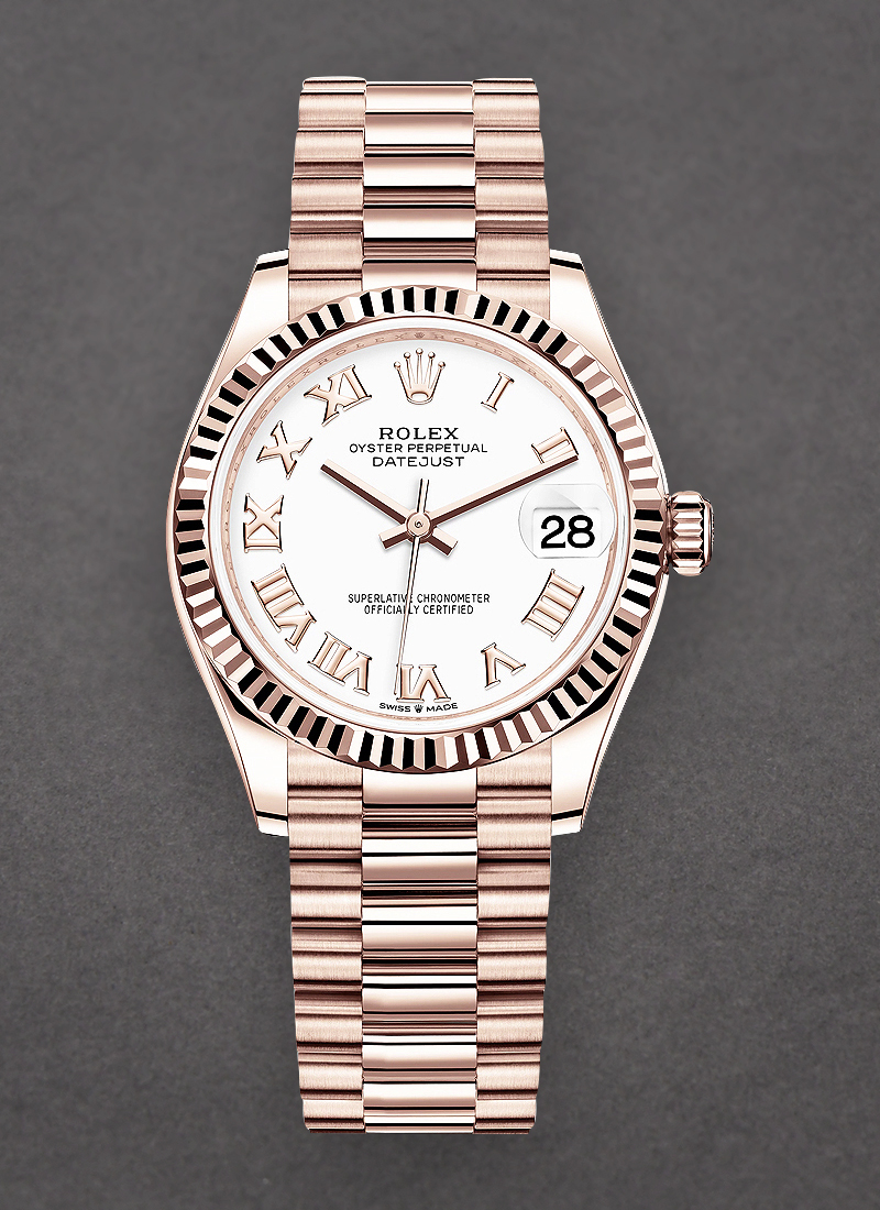 Rolex Unworn Datejust 31mm Mid Size in Rose Gold with Fluted Bezel