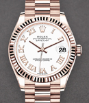 Datejust 31mm Mid Size in Rose Gold with Fluted Bezel on President Bracelet with White Roman Dial