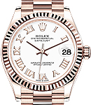 Datejust 31mm Mid Size in Rose Gold with Fluted Bezel on President Bracelet with White Roman Dial