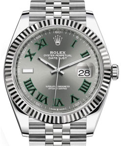 Datejust II 41mm in Steel with White Gold Fluted Bezel on Jubilee Bracelet with Grey Green Roman Dial