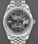 Datejust II 41mm in Steel with White Gold Fluted Bezel on Jubilee Bracelet with Grey Green Roman Dial