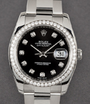 Datejust 36mm in Steel with Diamond Bezel on Oyster Bracelet with Black Diamond Dial