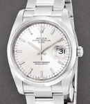 Date 34mm in Steel with Domed Bezel on Oyster Bracelet with Silver Index Dial