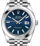 Datejust 41mm in Steel with Smooth Bezel on Jubilee Bracelet with Blue Stick Dial