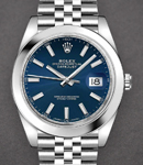 Datejust 41mm in Steel with Smooth Bezel on Jubilee Bracelet with Blue Stick Dial