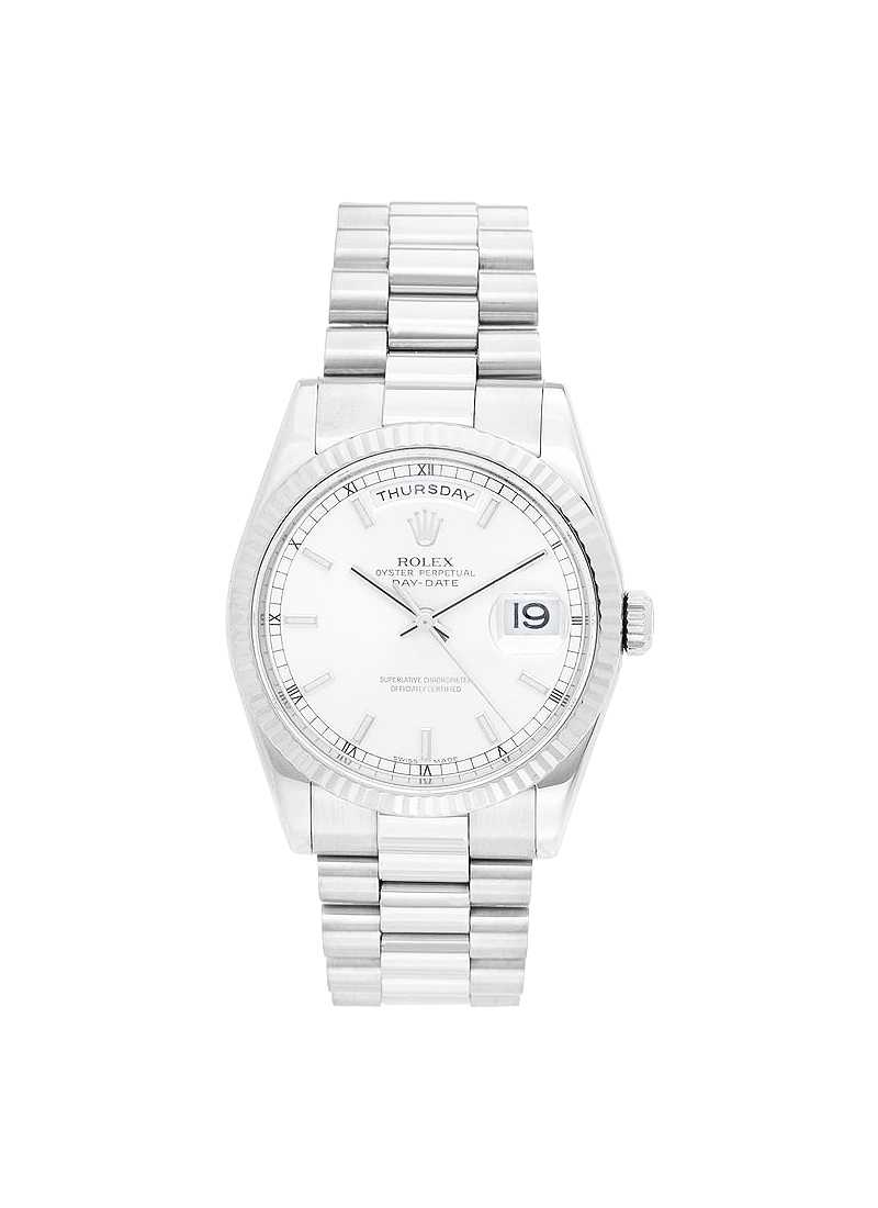 Pre-Owned Rolex President Day Date 36mm in White Gold with Fluted Bezel
