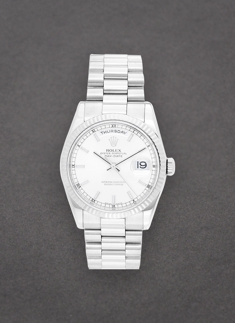 Pre-Owned Rolex President Day Date 36mm in White Gold with Fluted Bezel