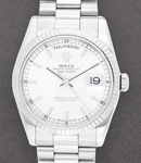 President Day Date 36mm in White Gold with Fluted Bezel on President Bracelet with White Stick Dial