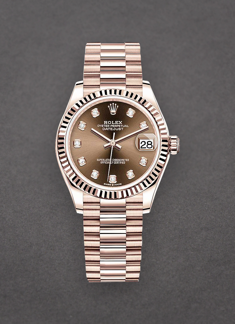 Rolex Unworn Datejust 31mm Mid Size in Rose Gold with Fluted Bezel