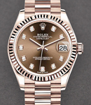 Datejust 31mm Mid Size in Rose Gold with Fluted Bezel on President Bracelet with Chocolate Diamond Dial