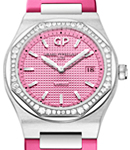 Laureato 34mm Quartz in Steel with Diamond Bezel on Pink Rubber Strap with Pink Dial