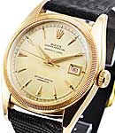 Oyster Perpetual Ovettone Datejust Ref 6105 in Rose Gold on Black Leather Strap with Off White/Silver Dial