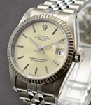 Datejust MId Size 31mm in Steel with Fluted Bezel on Jubilee Bracelet in Silver Stick Dial