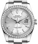 Datejust 36mm in Steel with Diamond Bezel on Oyster Bracelet with Silver Stick Dial