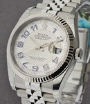 Datejust 36mm in Steel with White Gold Fluted Bezel on Jubilee Bracelet with Silver Dial - Blue Arabic Markers