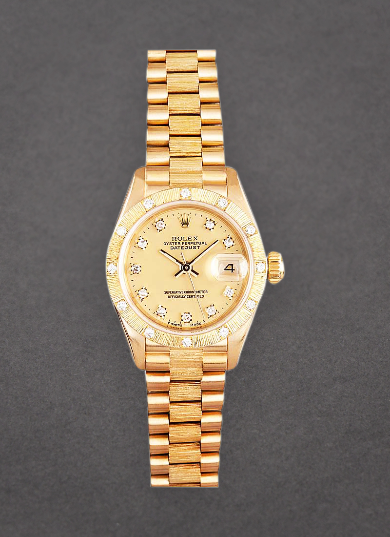 Pre-Owned Rolex Ladies President in Yellow Gold with Bark Fluted Bezel