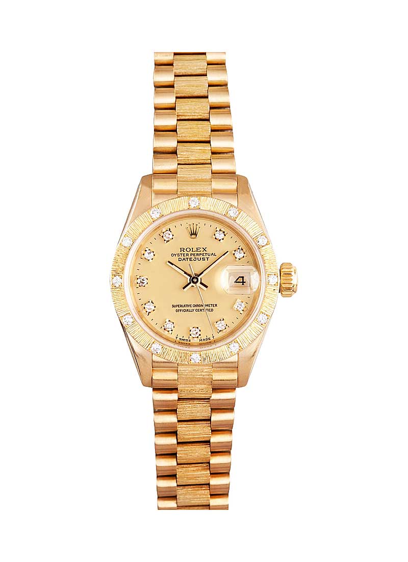 Pre-Owned Rolex Ladies President in Yellow Gold with Bark Fluted Bezel