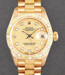 Ladies President in Yellow Gold with Bark Fluted Bezel on Bark President Bracelet with Champagne Diamond Dial