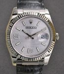 Datejust 36mm in White Gold with Fluted Bezel on Strap with Silver Waves Dial - Diamonds on 3, 6