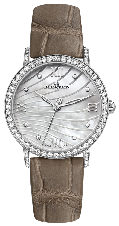 Villeret Ultra Slim Ladies 29.2mm Automatic in Steel with Diamond Bezel on Brown Crocodile Leather Strap with Mother of Pearl Diamond Dial