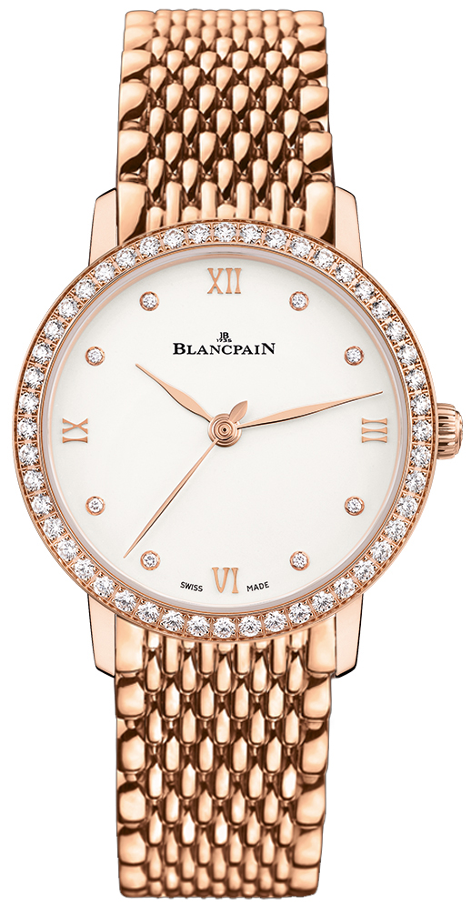Villeret Ultra-Slim Day-Date  Automatic in Rose Gold with Diamond Bezel On Rose Gold Bracelet with Silver Diamond Dial