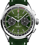 Premier B01 Chronograph 42mm in Stainless Steel on Green Calfskin Leather Strap with Green Dial
