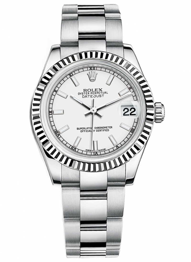 Pre-Owned Rolex Datejust Midsize 31mm in Steel with White Gold Fluted Bezel