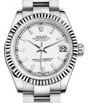 Datejust Midsize 31mm in Steel with White Gold Fluted Bezel On Oyster Bracelet with White Stick Dial