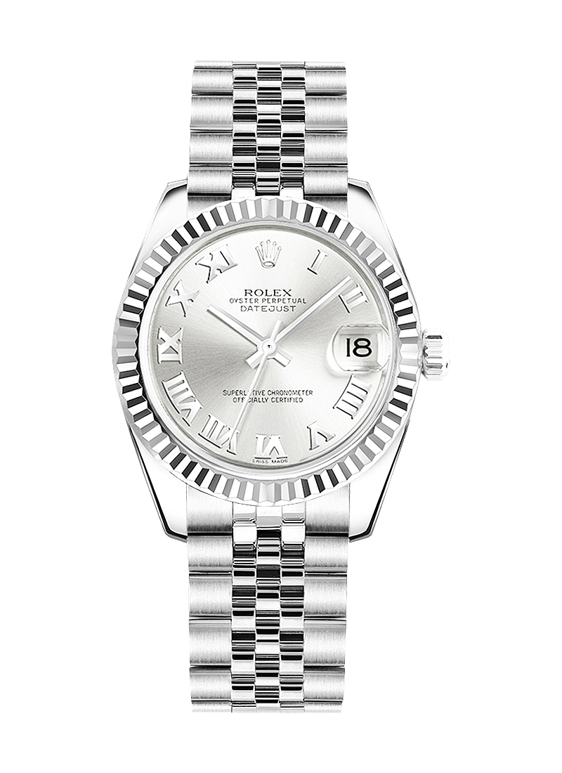 Pre-Owned Rolex Mid Size Datejust 31mmin Steel with WG Fluted Bezel
