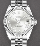 Mid Size Datejust 31mmin Steel with WG Fluted Bezel on Jubilee Bracelet with Silver Roman Dial