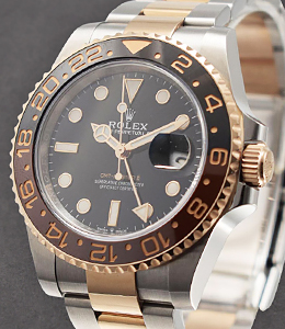 GMT Master II in Steel with Rose Gold Root Beer Bezel on Oyster Bracelet with Black Dial