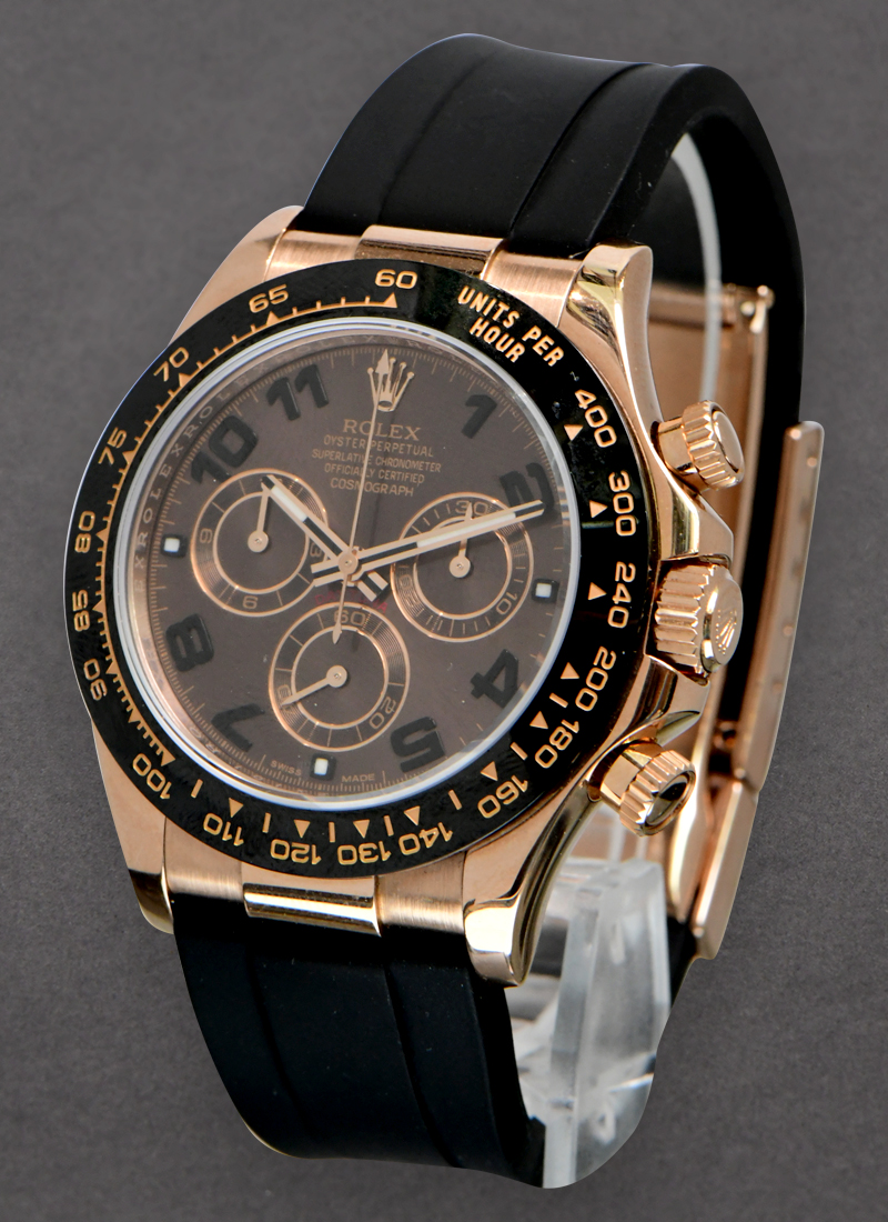 Daytona Chronograph in Rose Gold with Ceramic Bezel on Rubber Strap with Chocolate Arabic Dial
