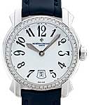 Malte in White Gold with Diamond Bezel on Black Alligator Leather Strap with White Dial