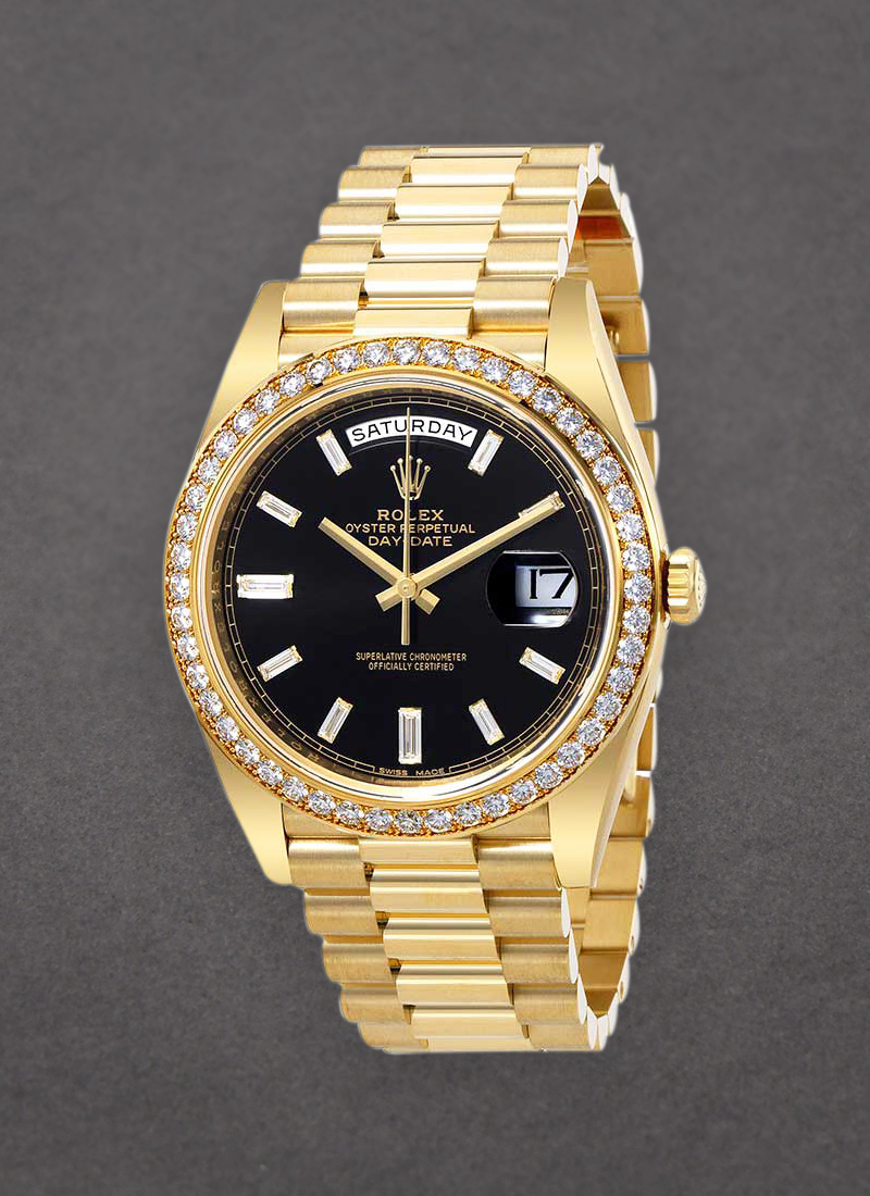 Pre-Owned Rolex President 40mm Day Date in Yellow Gold with Diamond Bezel