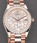 Datejust 31mm in Rose Gold with Dimoand Bezel on Bracelet with Paved MOP Butterfly Dial