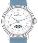 Villeret Moon Phase in Steel on Blue Alligator Leather Strap with White Dial